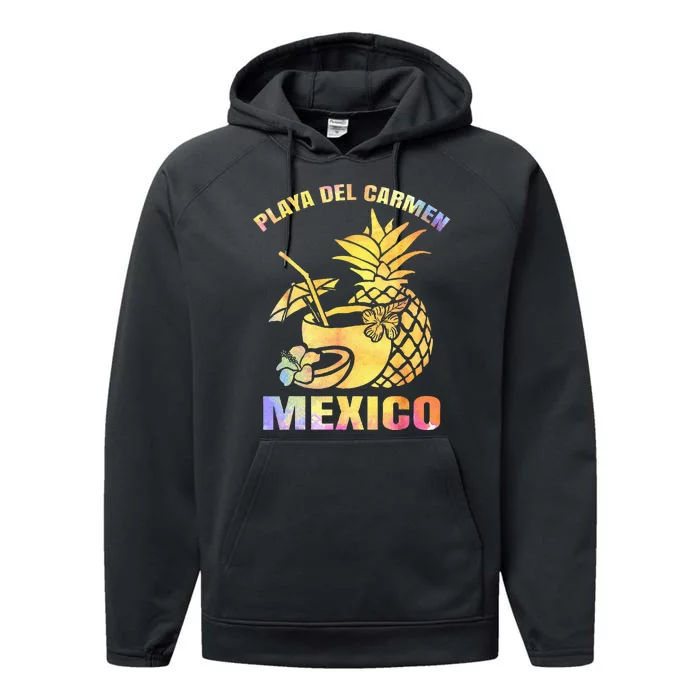 Summer Vacation Retro Sunset Mexico Playa Del Carmen Beach Performance Fleece Hoodie