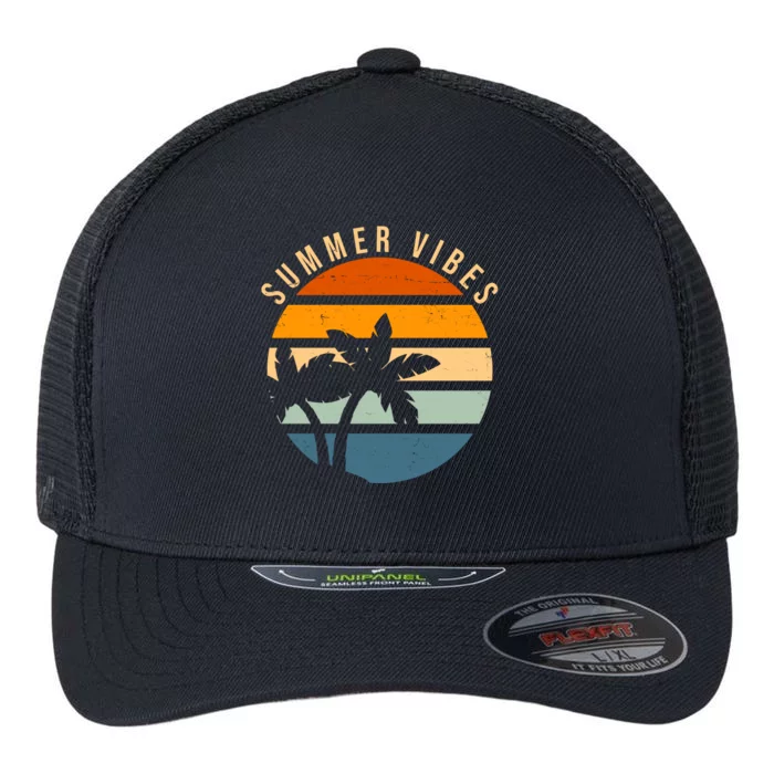 Summer Vibes Retro Sunset Tropical Flexfit Unipanel Trucker Cap