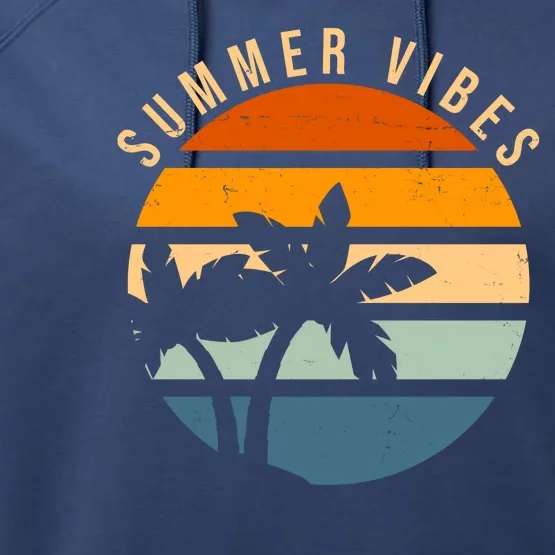 Summer Vibes Retro Sunset Tropical Performance Fleece Hoodie