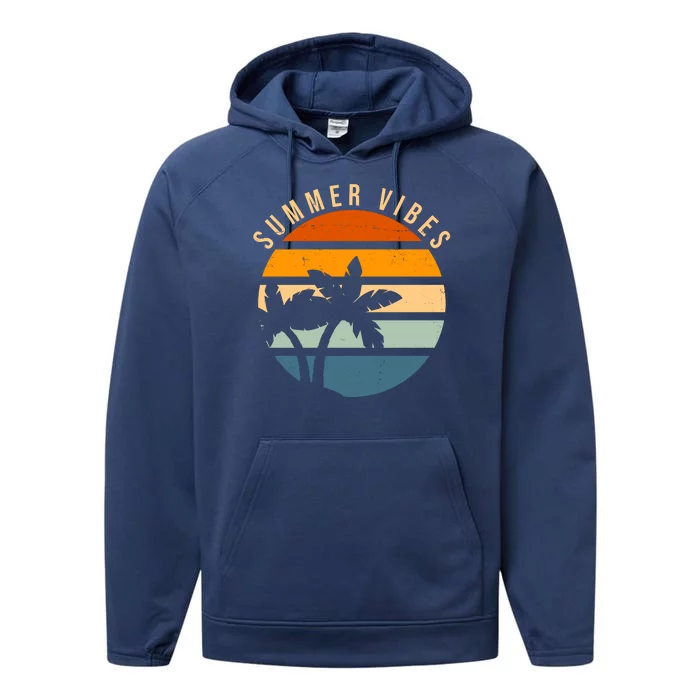 Summer Vibes Retro Sunset Tropical Performance Fleece Hoodie