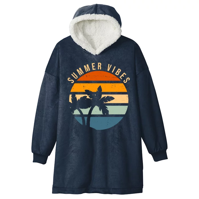 Summer Vibes Retro Sunset Tropical Hooded Wearable Blanket