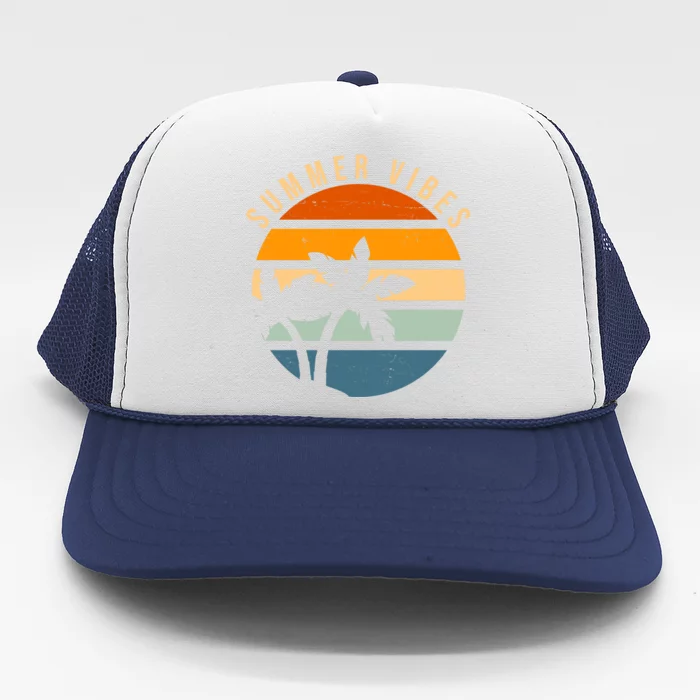 Summer Vibes Retro Sunset Tropical Trucker Hat