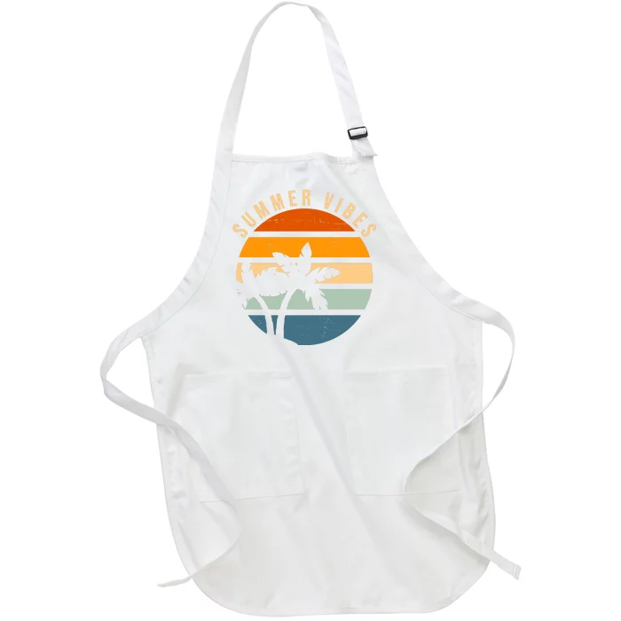 Summer Vibes Retro Sunset Tropical Full-Length Apron With Pocket