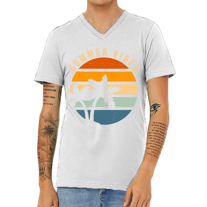 Summer Vibes Retro Sunset Tropical V-Neck T-Shirt