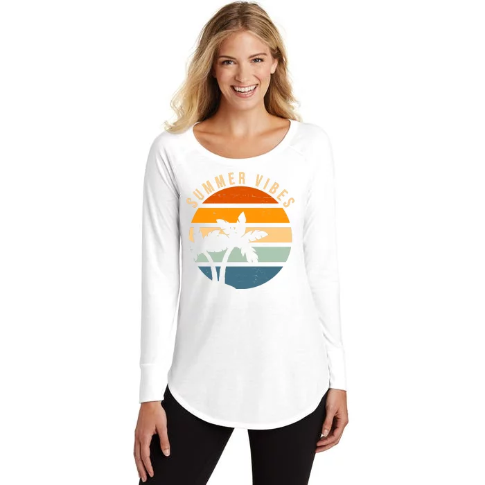 Summer Vibes Retro Sunset Tropical Women's Perfect Tri Tunic Long Sleeve Shirt