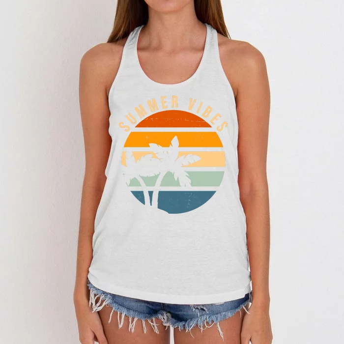 Summer Vibes Retro Sunset Tropical Women's Knotted Racerback Tank