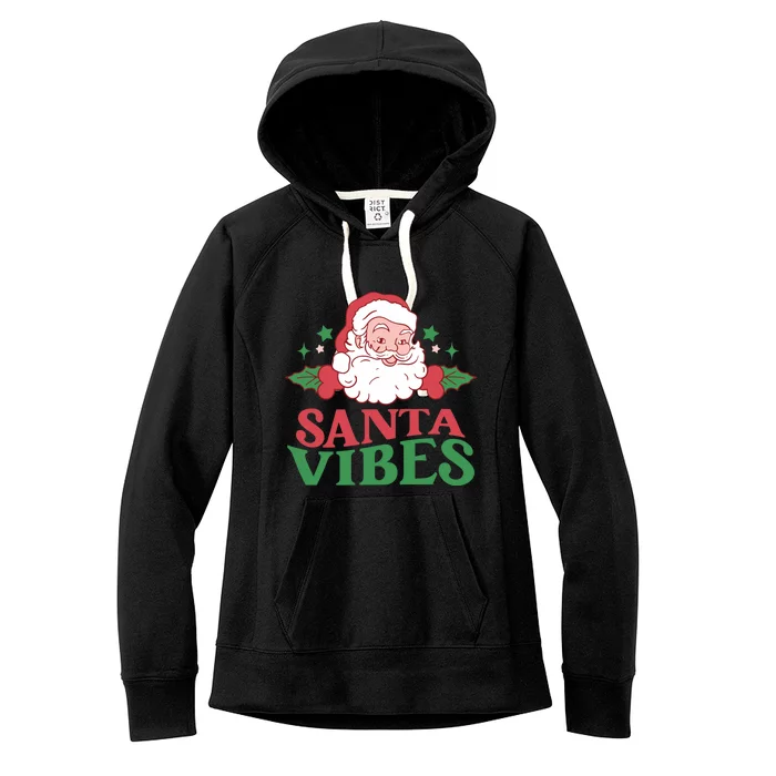 Santa Vibes Retro Christmas Holiday Xmas Pajama Boy Girl Gift Women's Fleece Hoodie