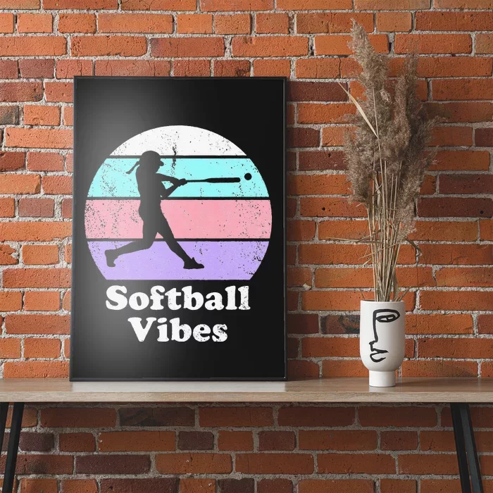 Softball Vibes Retro Vintage or 's Batter Poster