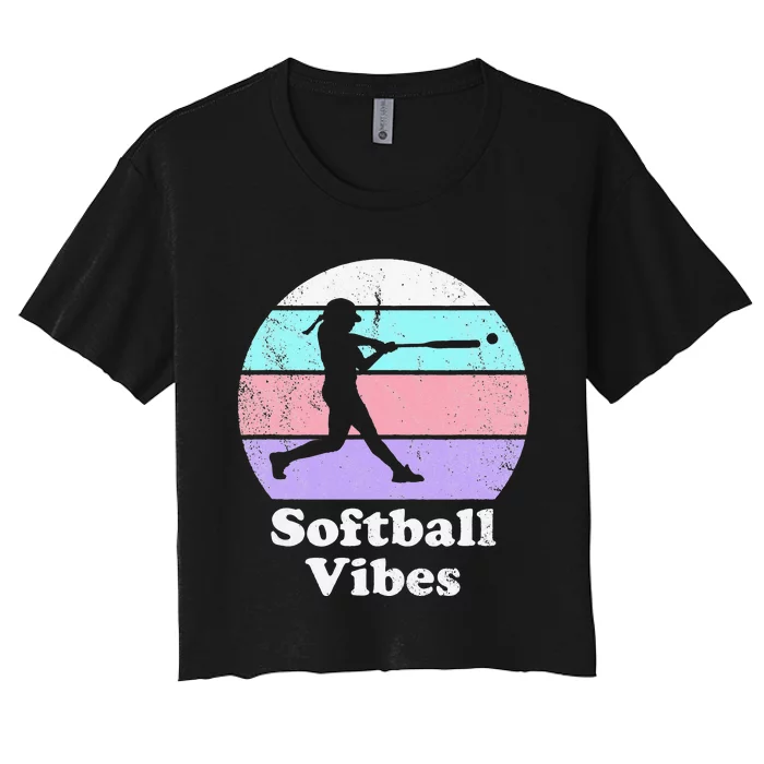 Softball Vibes Retro Vintage or 's Batter Women's Crop Top Tee