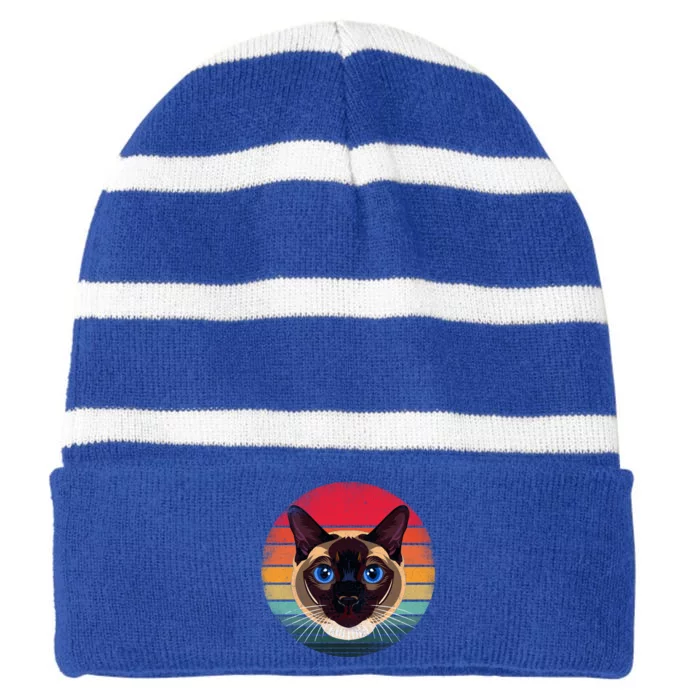 Siamese Vintage Retro Gift Cat Mom Cat Dad Gift Striped Beanie with Solid Band