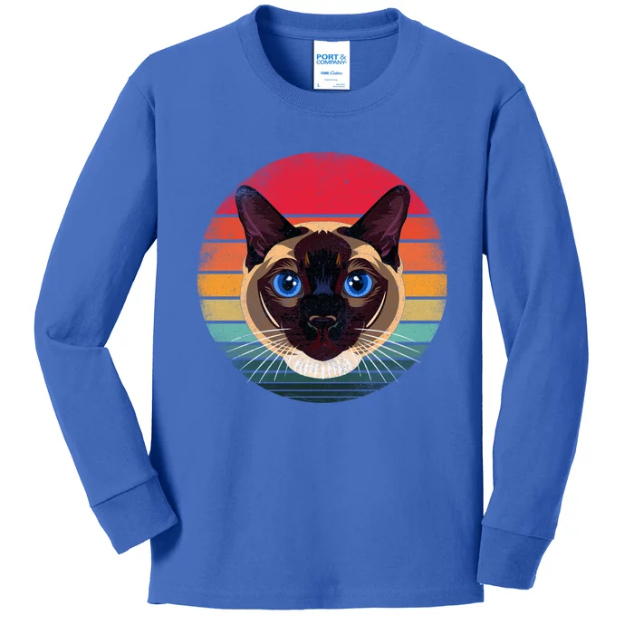 Siamese Vintage Retro Gift Cat Mom Cat Dad Gift Kids Long Sleeve Shirt