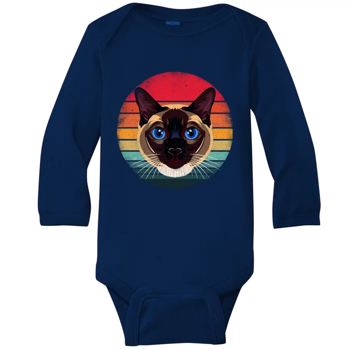 Siamese Vintage Retro Gift Cat Mom Cat Dad Gift Baby Long Sleeve Bodysuit