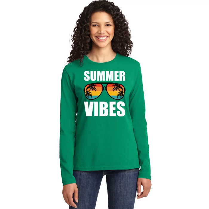 Summer Vibes Sunset Beach Tropical Ladies Long Sleeve Shirt