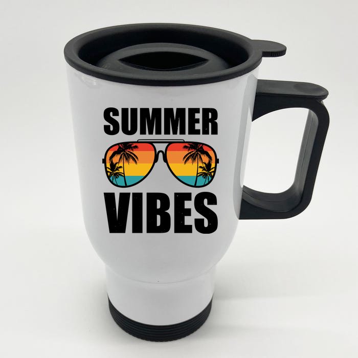 Summer Vibes Sunset Beach Tropical Front & Back Stainless Steel Travel Mug