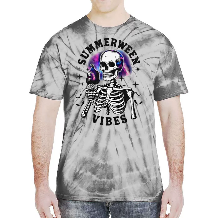 Summerween Vibes Skeleton Ice Cream Summer Halloween Party Tie-Dye T-Shirt