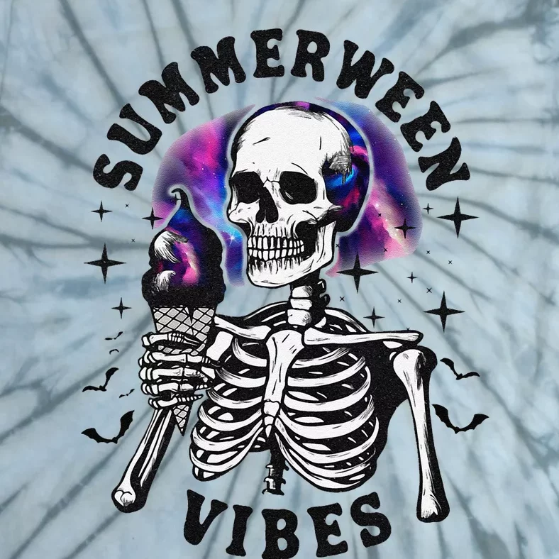 Summerween Vibes Skeleton Ice Cream Summer Halloween Party Tie-Dye T-Shirt