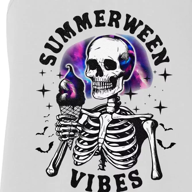 Summerween Vibes Skeleton Ice Cream Summer Halloween Party Women's Racerback Tank