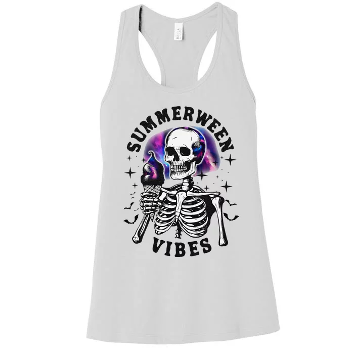 Summerween Vibes Skeleton Ice Cream Summer Halloween Party Women's Racerback Tank