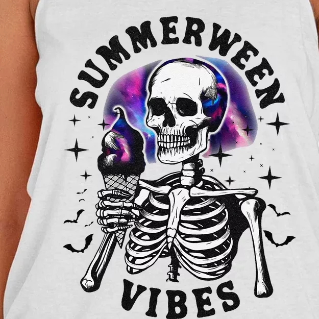 Summerween Vibes Skeleton Ice Cream Summer Halloween Party Women's Knotted Racerback Tank