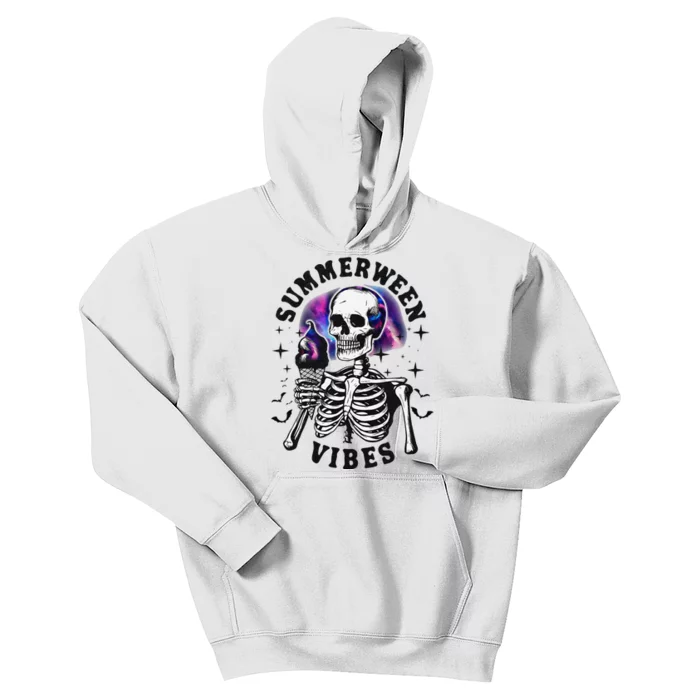 Summerween Vibes Skeleton Ice Cream Summer Halloween Party Kids Hoodie