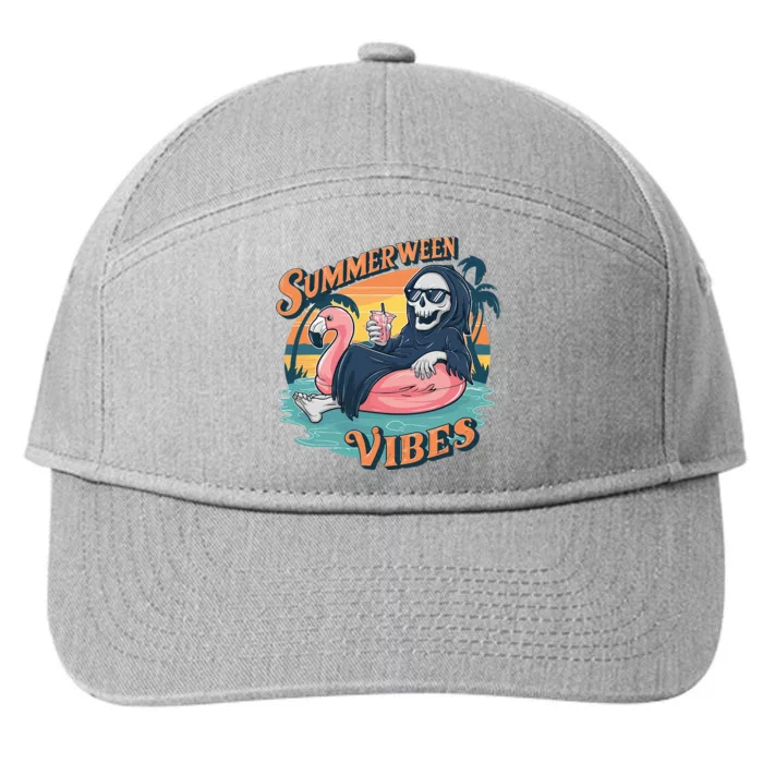 Summerween Vibes Skeleton Flamingo Float Summer Halloween 7-Panel Snapback Hat