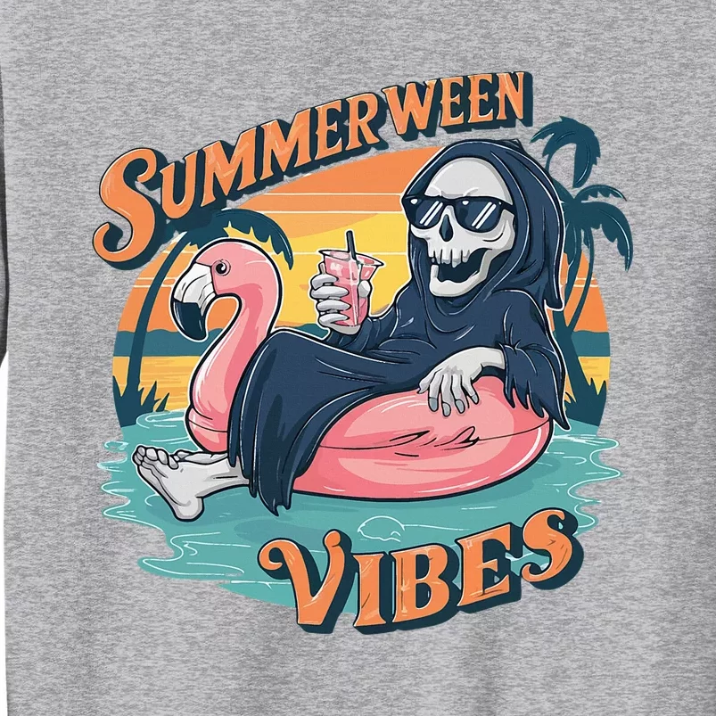 Summerween Vibes Skeleton Flamingo Float Summer Halloween Tall Sweatshirt