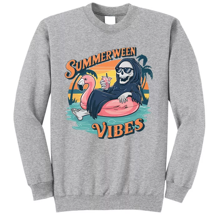 Summerween Vibes Skeleton Flamingo Float Summer Halloween Tall Sweatshirt