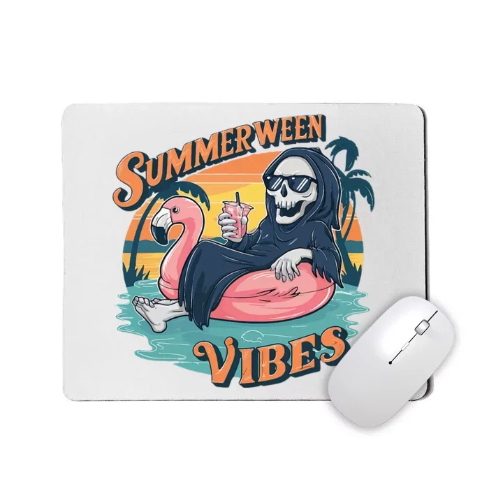 Summerween Vibes Skeleton Flamingo Float Summer Halloween Mousepad