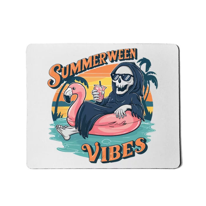 Summerween Vibes Skeleton Flamingo Float Summer Halloween Mousepad