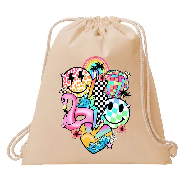 Summer Vibes Smile Face Hello Summer Vacation Drawstring Bag