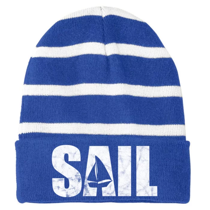 Sail Vintage Sailing Boat Striped Beanie with Solid Band