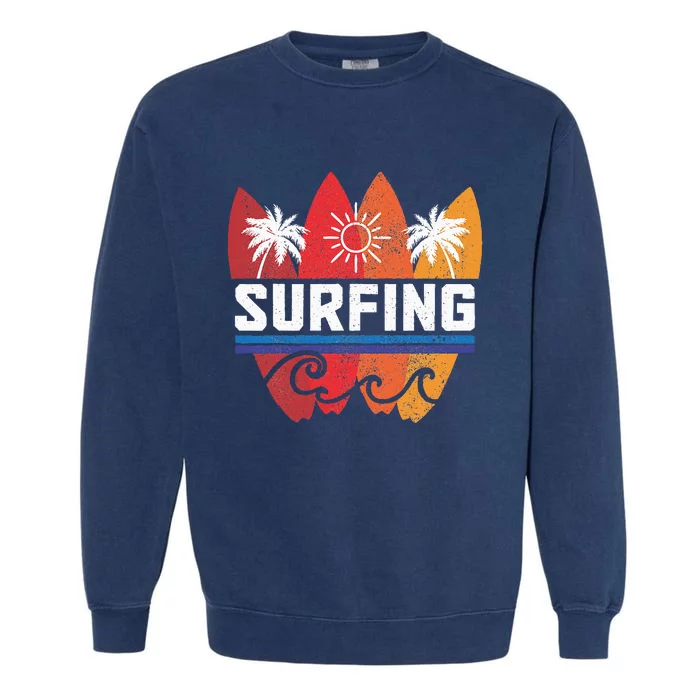 Surfing Vintage Surf Board Beach Vacation Surfer Garment-Dyed Sweatshirt