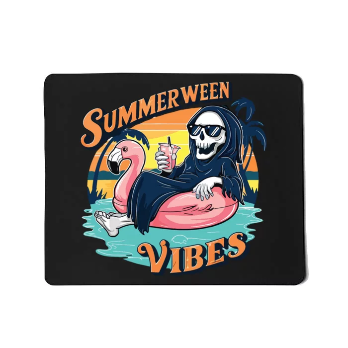 Summerween Vibes Skeleton Flamingo Float Summer Halloween Mousepad