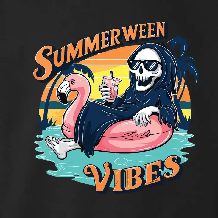 Summerween Vibes Skeleton Flamingo Float Summer Halloween Toddler Hoodie