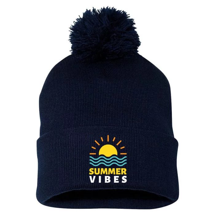 Summer Vibes Sunset Ocean Pom Pom 12in Knit Beanie