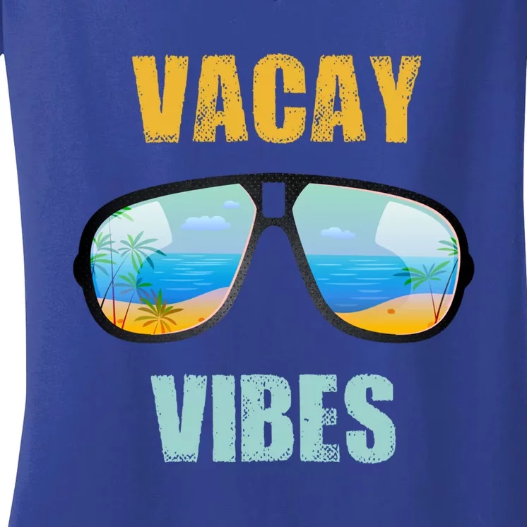 Sunglasses Vacay Summer Vacation Vibes Beach Palms Cruise Gift Women's V-Neck T-Shirt