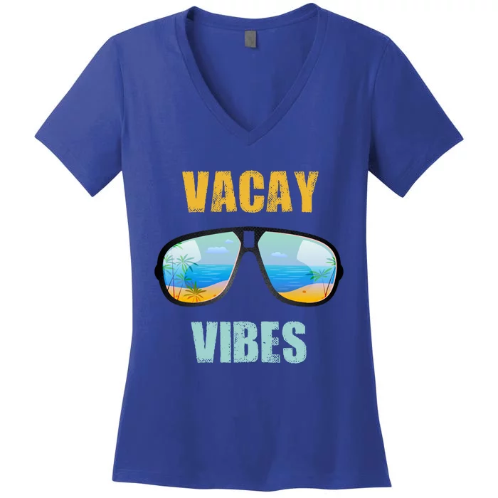 Sunglasses Vacay Summer Vacation Vibes Beach Palms Cruise Gift Women's V-Neck T-Shirt