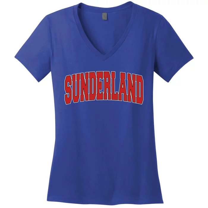 Sunderland Varsity Style Vintage Retro Uk Sports Gift Women's V-Neck T-Shirt