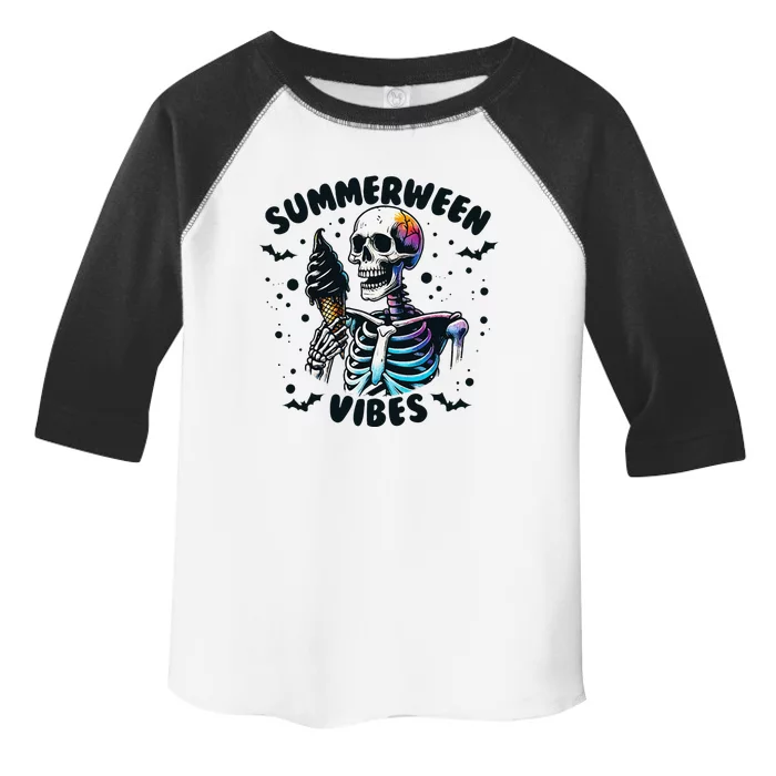 Summerween Vibes Skeleton Ice Cream Summer Vacation Funny Gift Toddler Fine Jersey T-Shirt