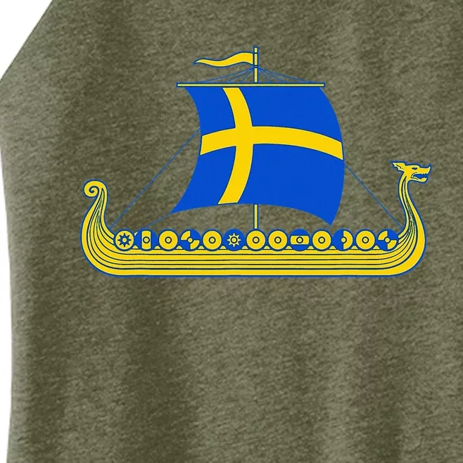 Swedish Viking Ship Sverige Sweden Flag Boat Viking Women’s Perfect Tri Rocker Tank