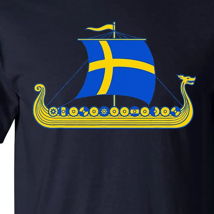 Swedish Viking Ship Sverige Sweden Flag Boat Viking Tall T-Shirt