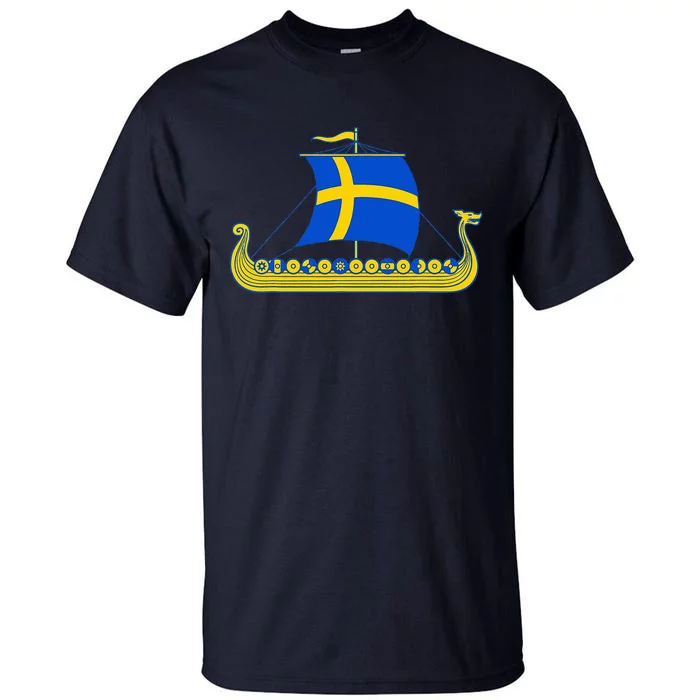 Swedish Viking Ship Sverige Sweden Flag Boat Viking Tall T-Shirt