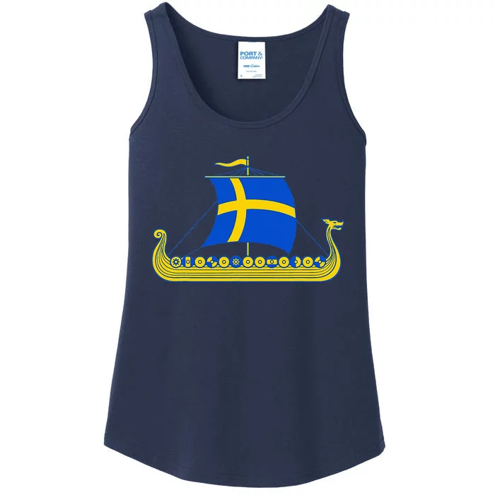 Swedish Viking Ship Sverige Sweden Flag Boat Viking Ladies Essential Tank