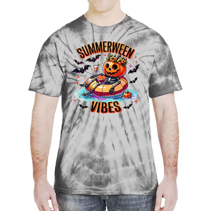 Summerween Vibes Skeleton Pumpkin Summer Vacation Tie-Dye T-Shirt