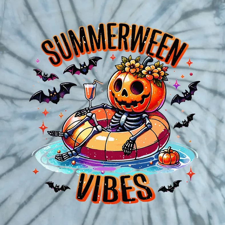 Summerween Vibes Skeleton Pumpkin Summer Vacation Tie-Dye T-Shirt