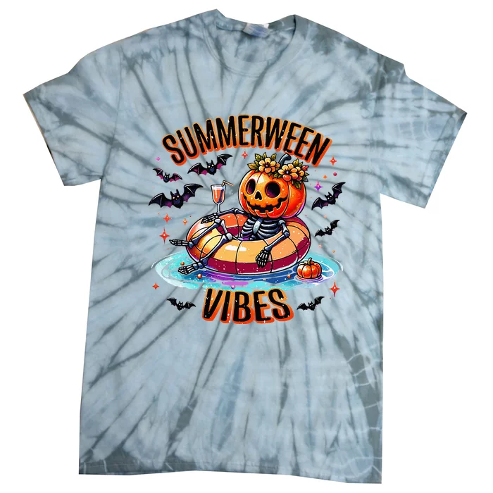 Summerween Vibes Skeleton Pumpkin Summer Vacation Tie-Dye T-Shirt