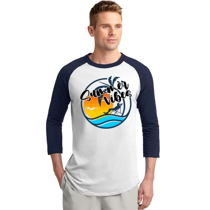 Summer Vibes Sunset Beach Tropical Baseball Sleeve Shirt