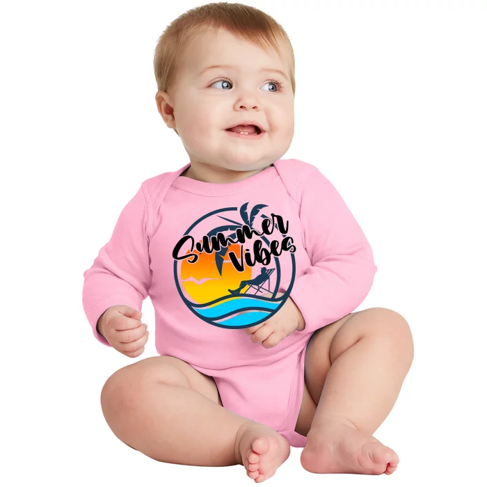 Summer Vibes Sunset Beach Tropical Baby Long Sleeve Bodysuit