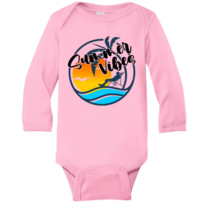 Summer Vibes Sunset Beach Tropical Baby Long Sleeve Bodysuit