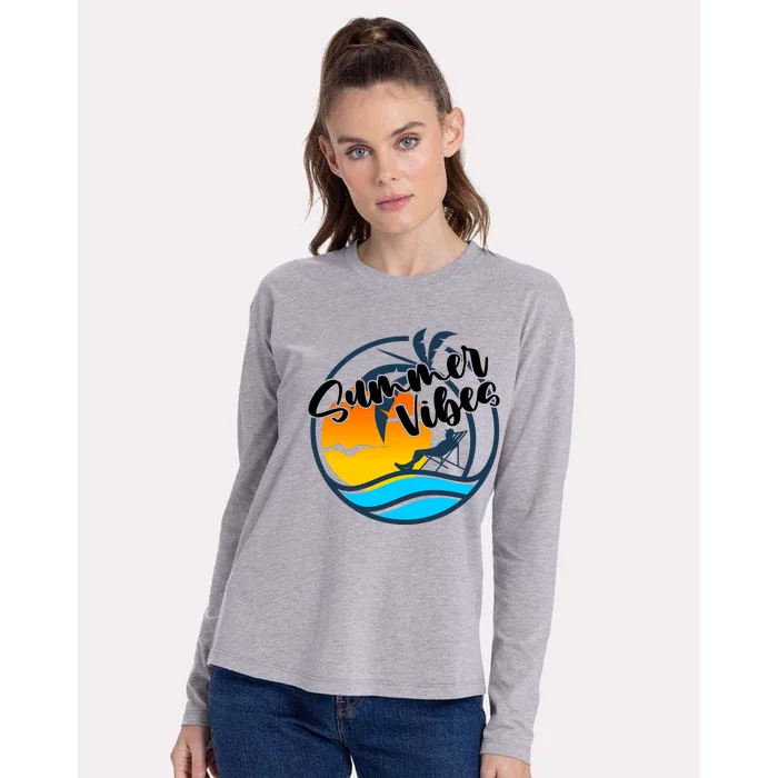 Summer Vibes Sunset Beach Tropical Womens Cotton Relaxed Long Sleeve T-Shirt